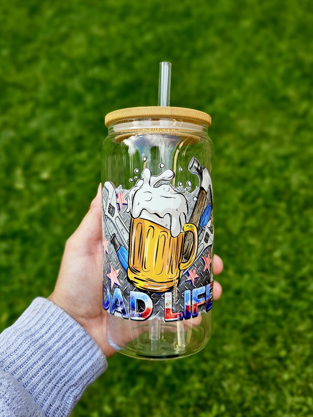 Handmade 16oz Glass Can Tumbler Dad Life Father's Day Gift